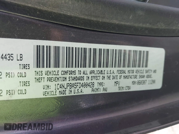 2015 Jeep Patriot Altitude Edition with VIN 1C4NJPBA5FD400428, listed as a IAAI auction lot 41814600 with 150,524 mi miles. Bid and sale history available at carsss.com. Image 9.