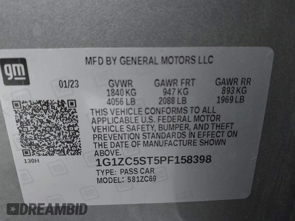 2023 Chevrolet Malibu LS with VIN 1G1ZC5ST5PF158398, listed as a IAAI auction lot 41530778 with 51,879 mi miles and . Bid and sale history available at DreamBid. Image 9.