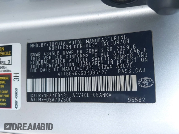 2009 Toyota Camry with VIN 4T4BE46K69R096427, listed as a IAAI auction lot 42150328 with 170,970 mi miles. Bid and sale history available at carsss.com. Image 9.