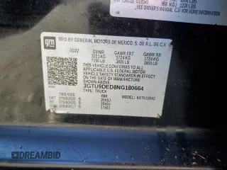 2022 GMC Sierra 1500 SLT with VIN 3GTU9DED8NG180664, listed as a Copart auction lot 47033665 with Not Provided miles and Salvage Title. Bid and sale history available at DreamBid. Image 13.