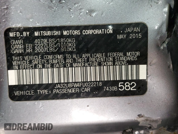 2015 Mitsubishi Lancer GT with VIN JA32U8FW4FU022218, listed as a Copart auction lot 84468334 with 76,297 mi miles and Salvage Title. Bid and sale history available at carsss.com. Image 13.