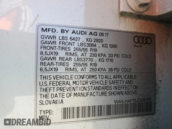 2018 Audi Q7 Premium Plus z VIN WA1LHAF73JD010767, wystawiony jako Copart lot #57224825 z przebiegiem 113 231 mil mil oraz Szkoda całkowita • Salvage title. Historia ofert i sprzedaży dostępna na DreamBid. Obrazek 15.