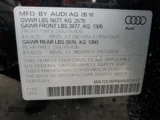 2017 Audi SQ5 Premium Plus with VIN WA1CCAFPXHA001512, listed as a Copart auction lot 87606795 with 62,501 mi miles and Salvage Title. Bid and sale history available at carsss.com. Image 14.