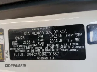 2024 Kia Forte LXS with VIN 3KPF24AD2RE701687, listed as a Copart auction lot 49006585 with 44,290 mi miles and Salvage Title. Bid and sale history available at carsss.com. Image 13.