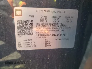 2022 GMC Acadia SLE with VIN 1GKKNKL48NZ145475, listed as a Copart auction lot 57472905 with 44,981 mi miles and Salvage title. Bid and sale history available at DreamBid. Image 13.