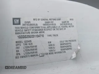 2003 Chevrolet Express Cargo with VIN 1GCGG25U231104716, listed as a IAAI auction lot 41729118 with Not Provided miles and . Bid and sale history available at DreamBid. Image 9.