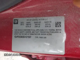 2014 Buick Verano Leather Group with VIN 1G4PS5SK6E4121597, listed as a IAAI auction lot 41904850 with 116,905 mi miles. Bid and sale history available at carsss.com. Image 9.