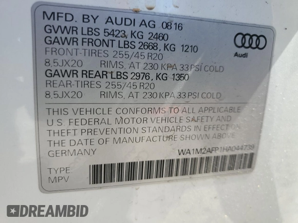 2017 Audi Q5 Premium Plus z VIN WA1M2AFP1HA044739, wystawiony jako Copart lot #52740055 z przebiegiem 83 405 mil mil oraz Szkody całkowita. Historia ofert i sprzedaży dostępna na DreamBid. Obrazek 13.