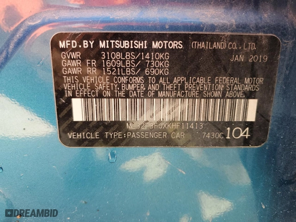 2019 Mitsubishi Mirage G4 ES with VIN ML32F3FJXKHF11413, listed as a Copart auction lot 47931835 with 91928 miles and Non Repairable. Bid and sale history available at carsss.com. Image 13.