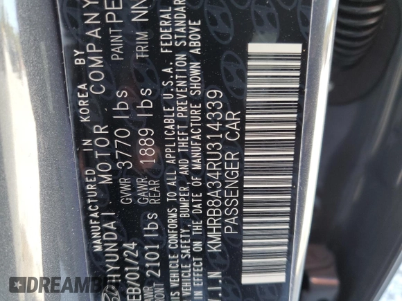 2024 Hyundai Venue SE with VIN KMHRB8A34RU314339, listed as a Copart auction lot 74602664 with 2,960 mi miles and Salvage Title. Bid and sale history available at DreamBid. Image 12.