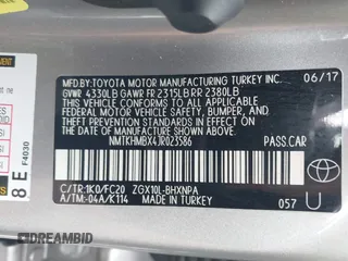 2018 Toyota C-HR XLE with VIN NMTKHMBX4JR023586, listed as a IAAI auction lot 41890863 with 86,958 mi miles and . Bid and sale history available at DreamBid. Image 9.