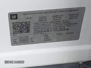2019 Chevrolet Equinox LS with VIN 2GNAXHEV7K6196958, listed as a IAAI auction lot 41827710 with 108,738 mi miles. Bid and sale history available at carsss.com. Image 9.