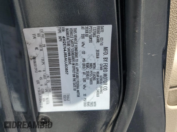 2010 Mercury Mountaineer Premier z VIN 4M2EN4J85AUJ03857, wystawiony jako Copart lot #56787845 z przebiegiem 215 256 mil mil oraz Szkody całkowita. Historia ofert i sprzedaży dostępna na DreamBid. Obrazek 13.