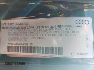 2019 Audi S4 Premium Plus with VIN WAUB4AF47KA002139, listed as a Copart auction lot 52466254 with 49,182 mi miles. Bid and sale history available at carsss.com. Image 12.
