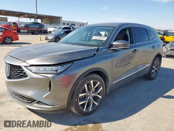 2022 Acura MDX Technology z VIN 5J8YD9H43NL012136, wystawiony jako Copart lot #45752875 z przebiegiem Nie podano mil oraz Szkoda całkowita • Salvage title. Historia ofert i sprzedaży dostępna na DreamBid. Obrazek 1.