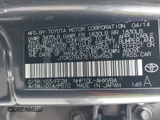2014 Toyota Prius One with VIN JTDKDTB37E1564963, listed as a IAAI auction lot 42054591 with 186,680 mi miles and . Bid and sale history available at DreamBid. Image 9.