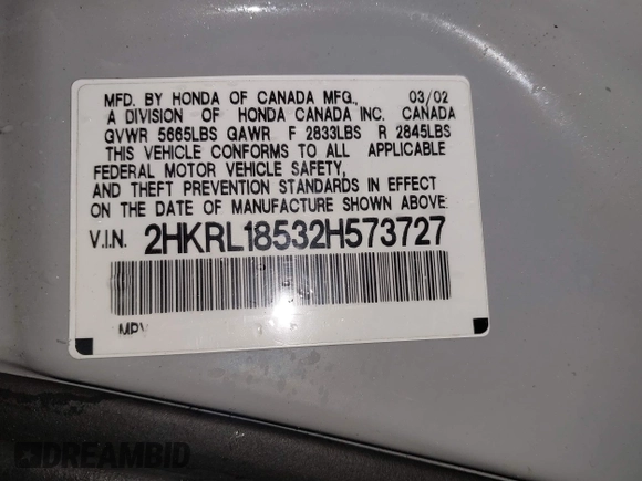 2002 Honda Odyssey LX z VIN 2HKRL18532H573727, wystawiony jako IAAI lot #42266783 z przebiegiem 127 491 mil mil oraz . Historia ofert i sprzedaży dostępna na DreamBid. Obrazek 9.