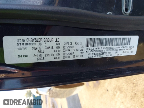 2012 Jeep Compass Latitude with VIN 1C4NJDEB5CD697957, listed as a IAAI auction lot 41807133 with 105,873 mi miles. Bid and sale history available at carsss.com. Image 9.