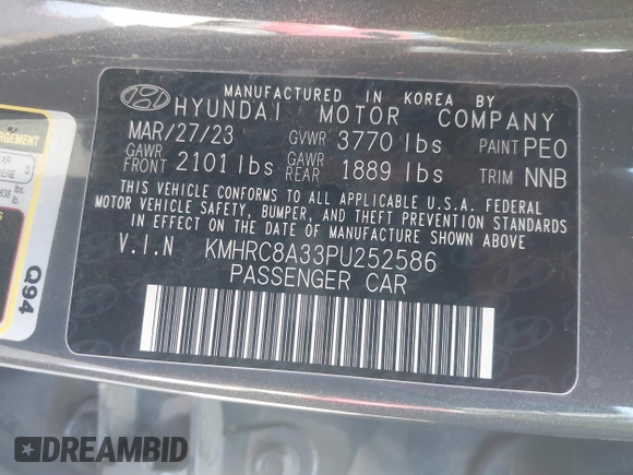 2023 Hyundai Venue Limited z VIN KMHRC8A33PU252586, wystawiony jako IAAI lot #41831713 z przebiegiem 16 174 mil mil oraz . Historia ofert i sprzedaży dostępna na DreamBid. Obrazek 9.