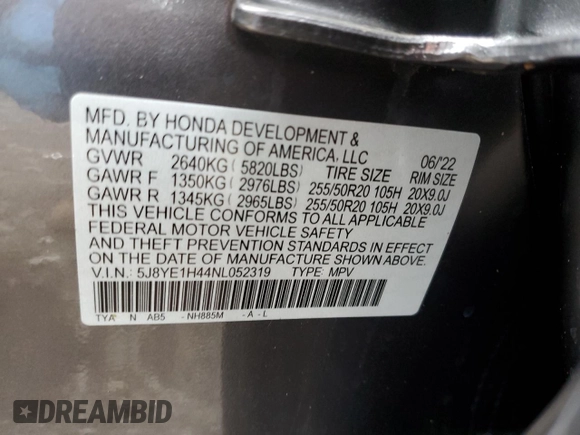 2022 Acura MDX w/Technology Package with VIN 5J8YE1H44NL052319, listed as a Copart auction lot 70911982 with 6,712 mi miles. Bid and sale history available at carsss.com. Image 13.