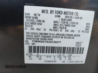 2018 Ford Explorer Sport z VIN 1FM5K8GT9JGC59377, wystawiony jako IAAI lot #42233498 z przebiegiem 103 479 mil mil oraz . Historia ofert i sprzedaży dostępna na DreamBid. Obrazek 9.