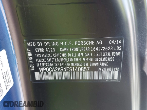 2014 Porsche 911 Carrera z VIN WP0CA2A94ES140857, wystawiony jako IAAI lot #42159010 z przebiegiem 46 230 mil mil oraz . Historia ofert i sprzedaży dostępna na DreamBid. Obrazek 9.