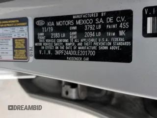 2020 Kia Forte LXS with VIN 3KPF24AD0LE201700, listed as a Copart auction lot 44495815 with 59,605 mi miles and Salvage Title. Bid and sale history available at carsss.com. Image 12.