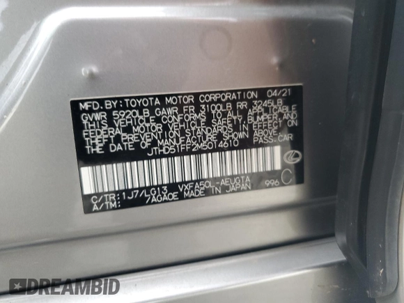 2021 Lexus LS 500 with VIN JTHD51FF2M5014610, listed as a Copart auction lot 73633494 with 91,444 mi miles and Salvage title. Bid and sale history available at DreamBid. Image 14.