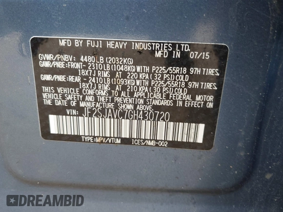 2016 Subaru Forester Touring z VIN JF2SJAVC7GH430720, wystawiony jako IAAI lot #42263999 z przebiegiem 132 853 mil mil oraz . Historia ofert i sprzedaży dostępna na DreamBid. Obrazek 9.