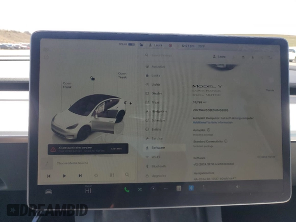 2022 Tesla Model Y Long Range with VIN 7SAYGDEE0NF436885, listed as a Copart auction lot 52101735 with 35,799 mi miles and Salvage Title. Bid and sale history available at carsss.com. Image 9.