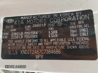 2012 Kia Soul + with VIN KNDJT2A67C7384686, listed as a IAAI auction lot 42147432 with 215,322 mi miles and . Bid and sale history available at DreamBid. Image 9.