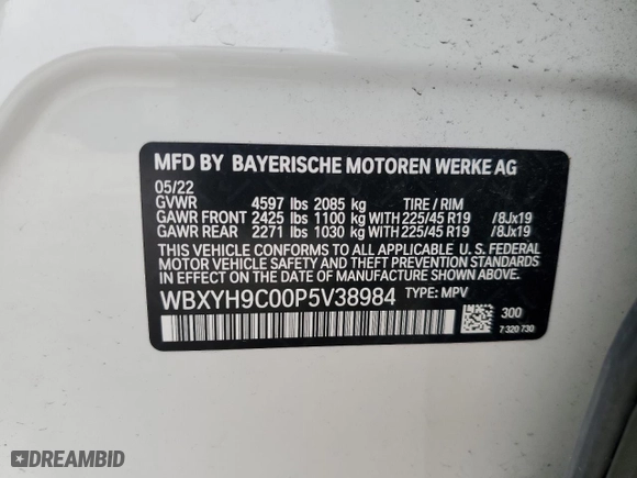 2023 BMW X2 sDrive28i with VIN WBXYH9C00P5V38984, listed as a Copart auction lot 89321155 with 47,287 mi miles and Salvage Title. Bid and sale history available at carsss.com. Image 13.