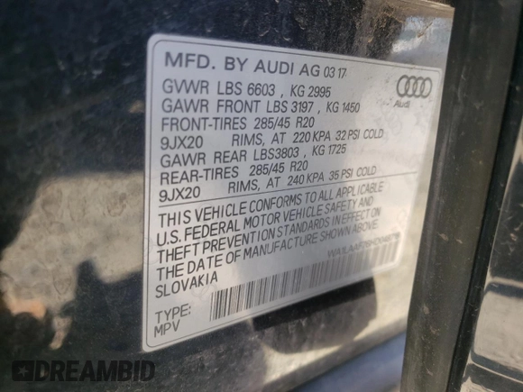 2017 Audi Q7 Premium Plus с VIN WA1LAAF76HD048718, выставлен на аукционе Copart как лот 59647563 с пробегом 94 449 миль миль и Списание • Salvage title. История ставок и продаж доступна на DreamBid. Изображение 13.