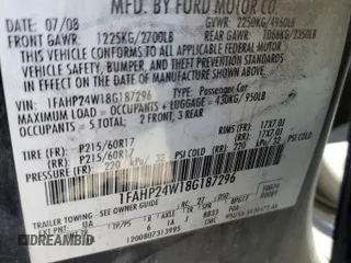 2008 Ford Taurus SEL with VIN 1FAHP24W18G187296, listed as a Copart auction lot 47981304 with 211,077 mi miles and Salvage Title. Bid and sale history available at carsss.com. Image 13.