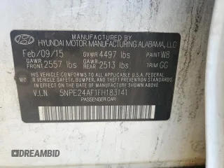 2015 Hyundai Sonata 2.4L SE with VIN 5NPE24AF1FH183141, listed as a Copart auction lot 54009325 with 208,047 mi miles and Salvage Title. Bid and sale history available at carsss.com. Image 12.