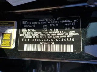 2013 Kia Optima LX with VIN 5XXGM4A76DG244889, listed as a Copart auction lot 45014625 with 53,919 mi miles and Salvage Title. Bid and sale history available at carsss.com. Image 13.