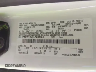 2020 Ford F-150 XL с VIN 1FTEW1E47LFC00185, выставлен на аукционе IAAI как лот 41465353 с пробегом 44 153 миль миль и . История ставок и продаж доступна на DreamBid. Изображение 9.