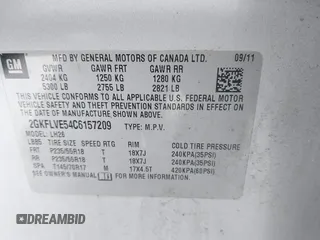 2012 GMC Terrain SLT-1 with VIN 2GKFLVE54C6157209, listed as a IAAI auction lot 41601910 with 144,868 mi miles. Bid and sale history available at carsss.com. Image 9.