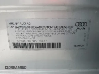 2008 Audi A4 2.0T с VIN WAUDF78E78A116887, выставлен на аукционе Copart как лот 46755275 с пробегом 197 402 миль миль и Чистый • Clean title. История ставок и продаж доступна на DreamBid. Изображение 12.