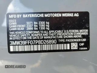2023 BMW 3 Series 330e with VIN 3MW39FF07P8D26890, listed as a Copart auction lot 45203065 with 21,679 mi miles and Salvage Title. Bid and sale history available at carsss.com. Image 13.