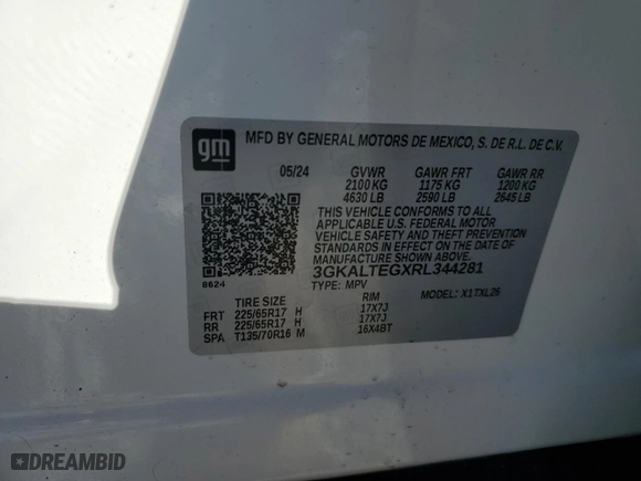 2024 GMC Terrain SLE with VIN 3GKALTEGXRL344281, listed as a Copart auction lot 48506805 with 6,515 mi miles and Salvage Title. Bid and sale history available at carsss.com. Image 13.