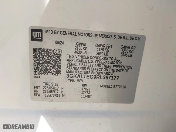 2024 GMC Terrain SLE with VIN 3GKALTEG9RL367177, listed as a IAAI auction lot 41877345 with 14,158 mi miles. Bid and sale history available at carsss.com. Image 9.