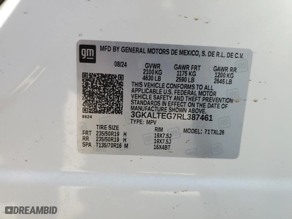 2024 GMC Terrain SLE with VIN 3GKALTEG7RL387461, listed as a Copart auction lot 47304145 with 4,338 mi miles and Salvage Title. Bid and sale history available at carsss.com. Image 12.