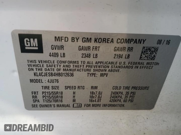 2017 Buick Encore Preferred с VIN KL4CJESB4HB012636, выставлен на аукционе Copart как лот 60292015 с пробегом 101 996 миль миль и Списание • Salvage title. История ставок и продаж доступна на DreamBid. Изображение 13.