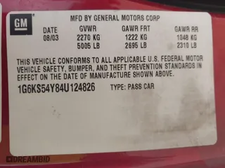 2004 Cadillac Seville Luxury SLS with VIN 1G6KS54Y84U124826, listed as a IAAI auction lot 41933620 with 158,535 mi miles. Bid and sale history available at carsss.com. Image 9.