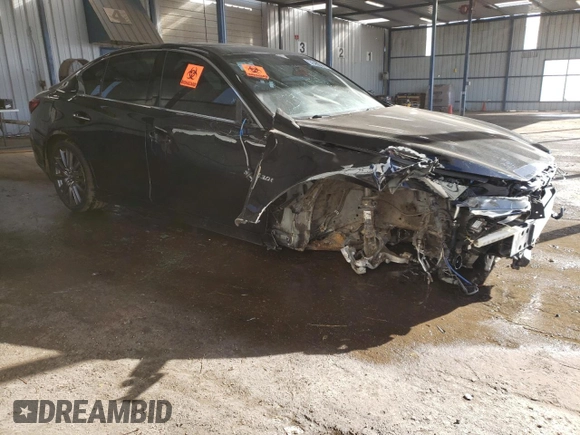 2018 Infiniti Q50 Red Sport 400 with VIN JN1FV7AR8JM480707, listed as a Copart auction lot 48169945 with 98,449 mi miles and Salvage Title. Bid and sale history available at DreamBid. Image 4.
