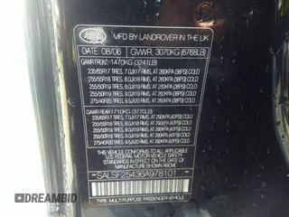 2006 Land Rover Range Rover Sport HSE with VIN SALSF25436A978101, listed as a IAAI auction lot 37261680 with 224,780 mi miles and . Bid and sale history available at DreamBid. Image 9.