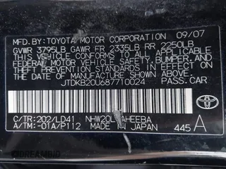 2008 Toyota Prius with VIN JTDKB20U687710024, listed as a IAAI auction lot 41194756 with Not provided miles and . Bid and sale history available at DreamBid. Image 9.