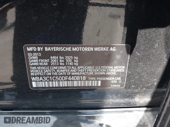2013 BMW 3 Series 328i with VIN WBA3C1C50DF440818, listed as a IAAI auction lot 42532111 with 91,821 mi miles and . Bid and sale history available at DreamBid. Image 9.