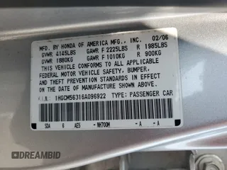 2006 Honda Accord LX SE с VIN 1HGCM56316A096922, выставлен на аукционе Copart как лот 59694915 с пробегом 148 606 миль миль и Списание • Salvage title. История ставок и продаж доступна на DreamBid. Изображение 12.